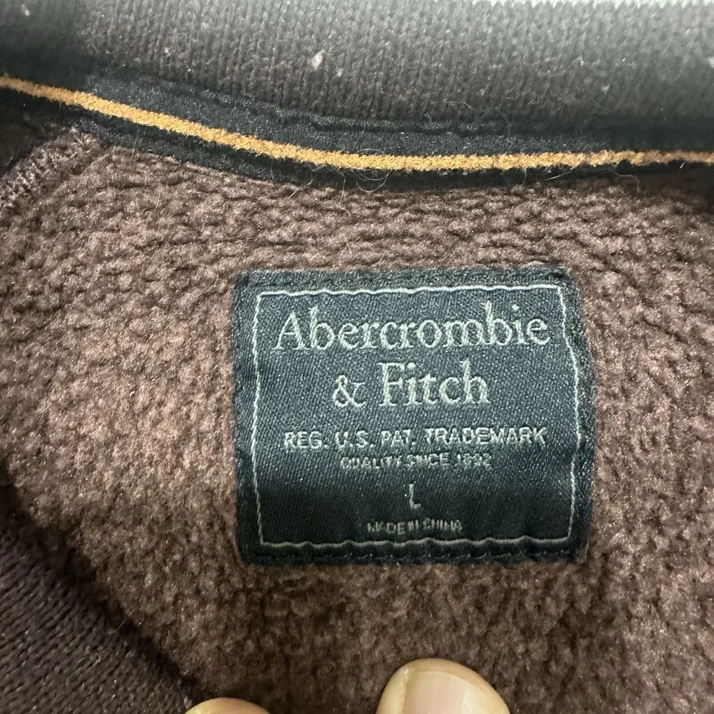 Abercrombie & Fitch Mens L Sherpa‎ Fleece Crewneck Sweatshirt Brown Pullover